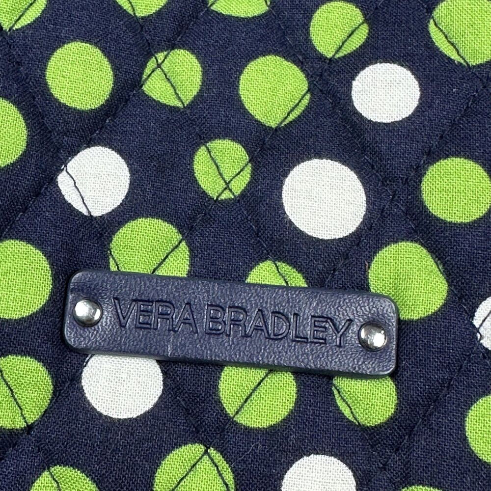 Vera Bradley Cosmetic Makeup Bag Pouch Quilted Go Wild Navy Green Polka Dot - Picture 6 of 9